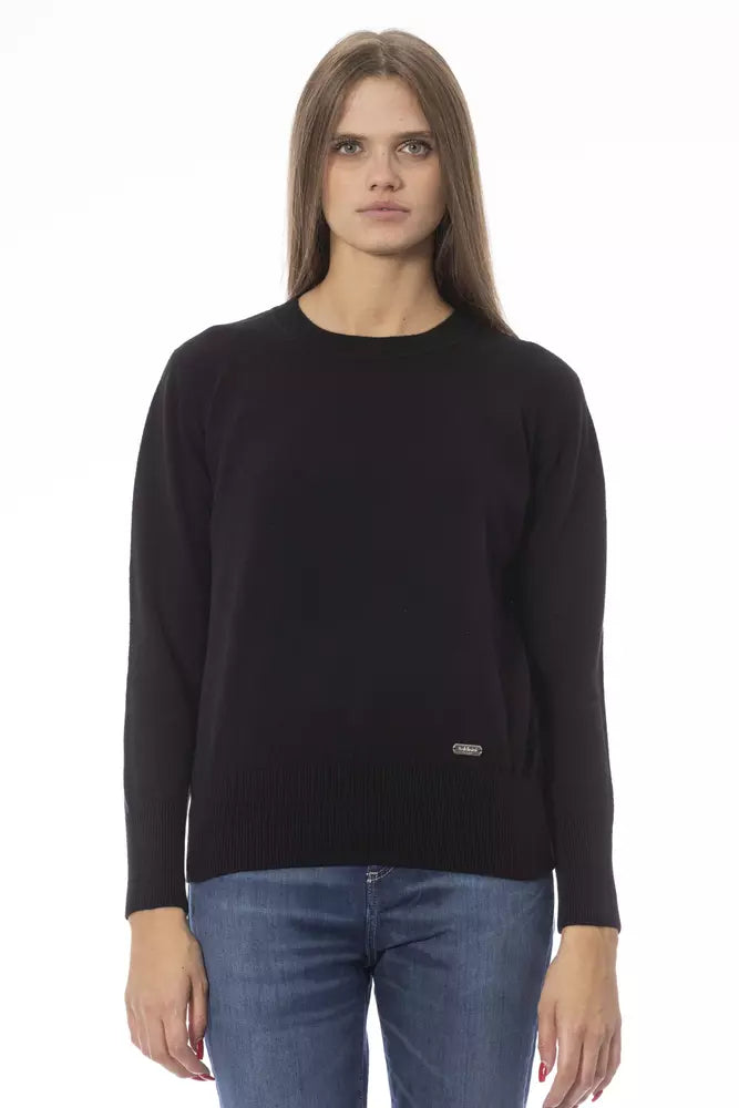 Baldinini Trend Black Wool Women Sweater Satin Blend Silk Blend Wool Blend