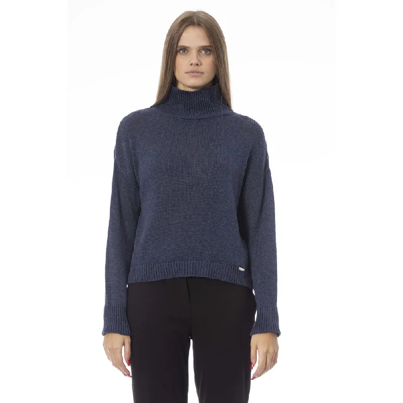 Baldinini Trend Blue Wool Women Sweater Velvet Chenille Corduroy