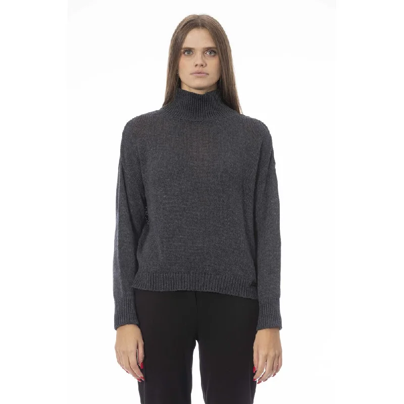 Baldinini Trend Gray Wool Women Sweater Ribbed Striped Patterned