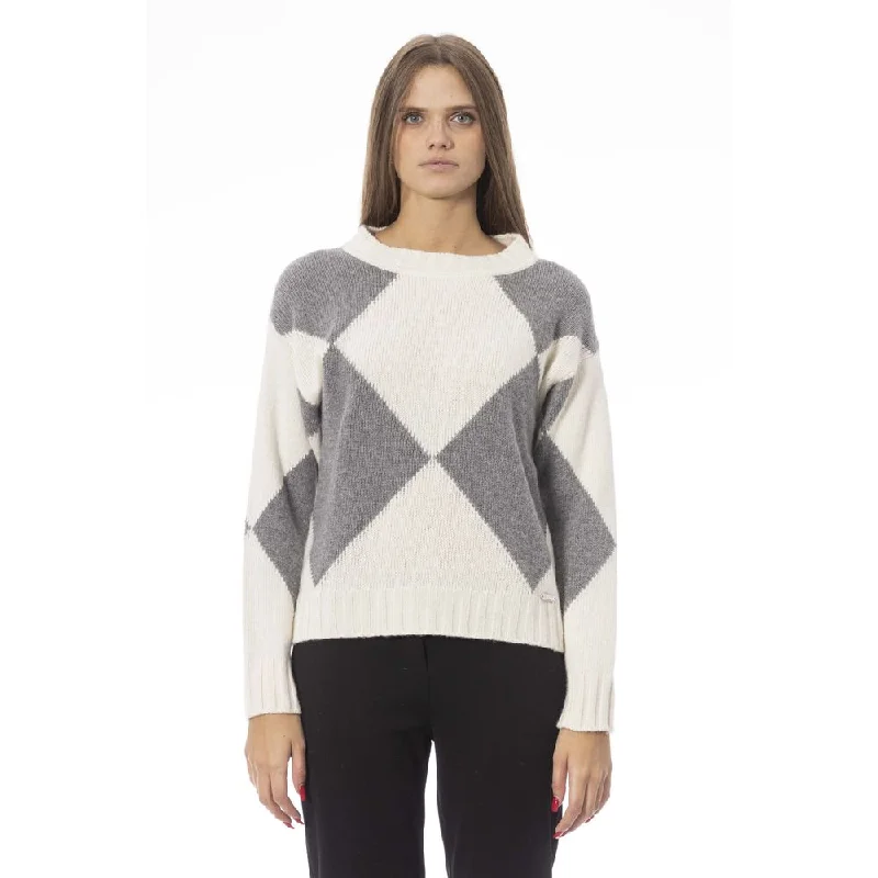 Baldinini Trend Gray Wool Women Sweater Graphic Sweater Embroidered Appliqued