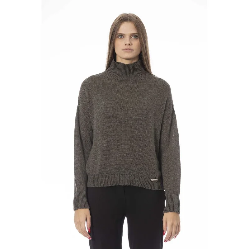 Baldinini Trend Green Wool Women Sweater Herringbone Houndstooth Plaid