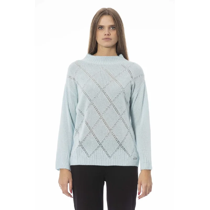 Baldinini Trend Light Blue Wool Women Sweater Layered Multi-layer Single Layer