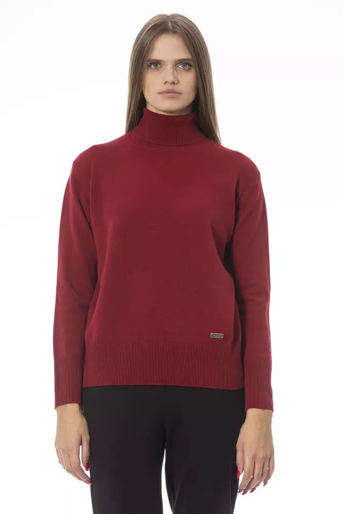 Baldinini Trend Red Wool Women Sweater Ribbed Striped Patterned