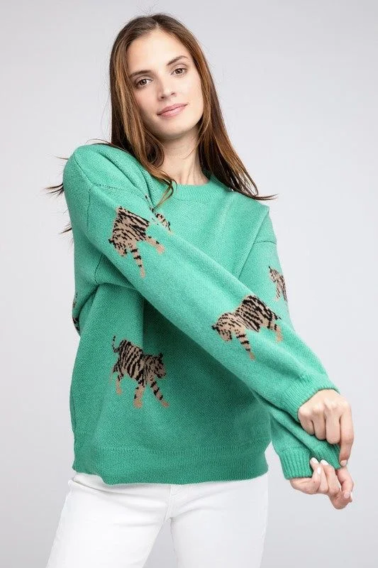 BiBi Tiger Pattern Sweater Slim Fit Regular Fit Oversized