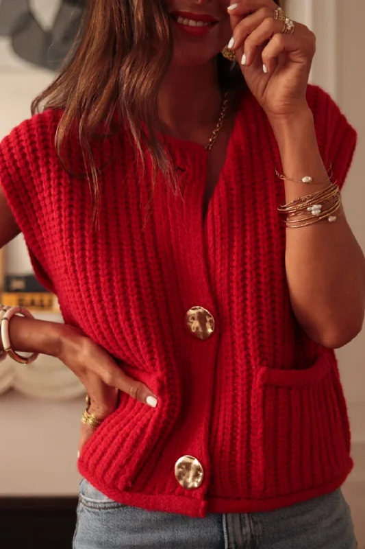 Button Down Sweater Vest with Pockets Plaid Sweater Polka Dot Checkered