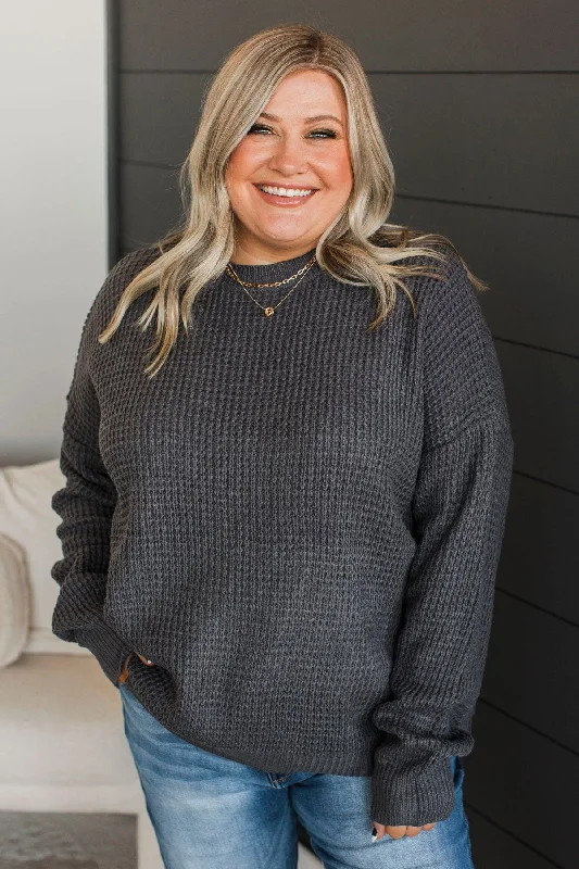 Captivating In Color Knit Sweater- Charcoal Beaded Sweater Sequined Faux Fur