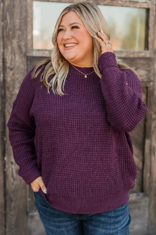 Captivating In Color Knit Sweater- Plum Spandex Blend Rayon Blend Denim Blend