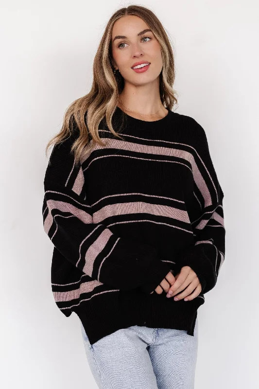 Charlie Striped Sweater | Black Wool Fabric Cashmere Fabric Tweed Fabric
