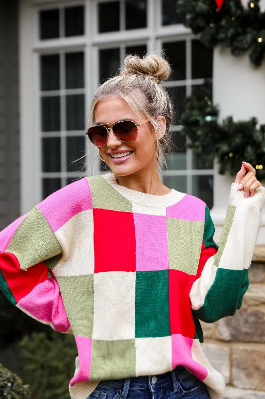 FINAL SALE - Comfiest Trend Checkered Oversized Sweater Notch Collar Peter Pan Collar Cowl Neck FINAL SALE - Comfiest Trend Checkered Oversized Sweater Notch Collar Peter Pan Collar Cowl Neck