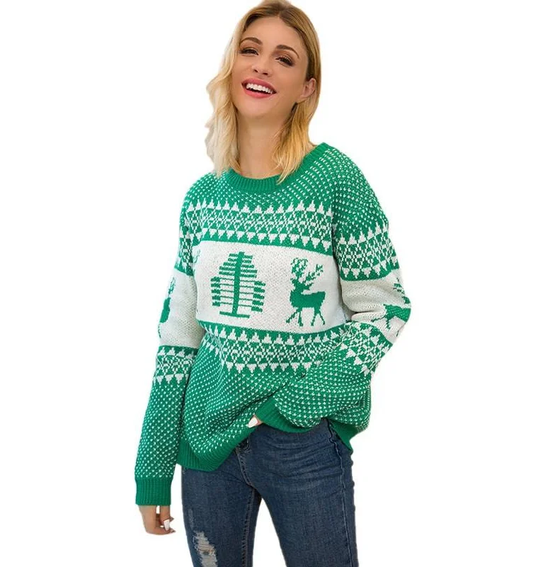Custom Wholesale Holiday Knitwear Ugly Christmas Womens Sweater winter Zippered Buttoned Snapped