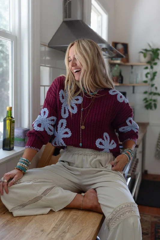 Daisy Belle Sweater - Purple Silk Blend Satin Velvet
