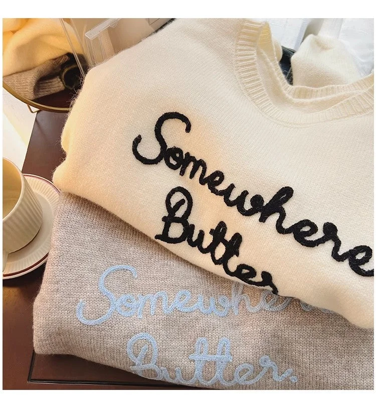 Designed embroidered round neck sweater for women long-sleeved sweater casual top      S4831 Mesh Sweater Canvas Denim