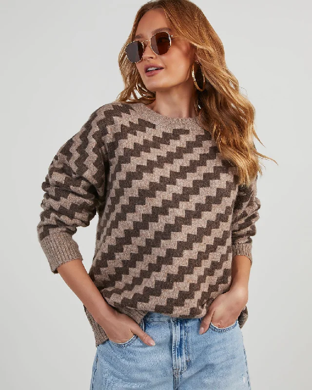 Dexter Zigzag Pattern Sweater Cashmere Blend Cotton Blend Poly Blend