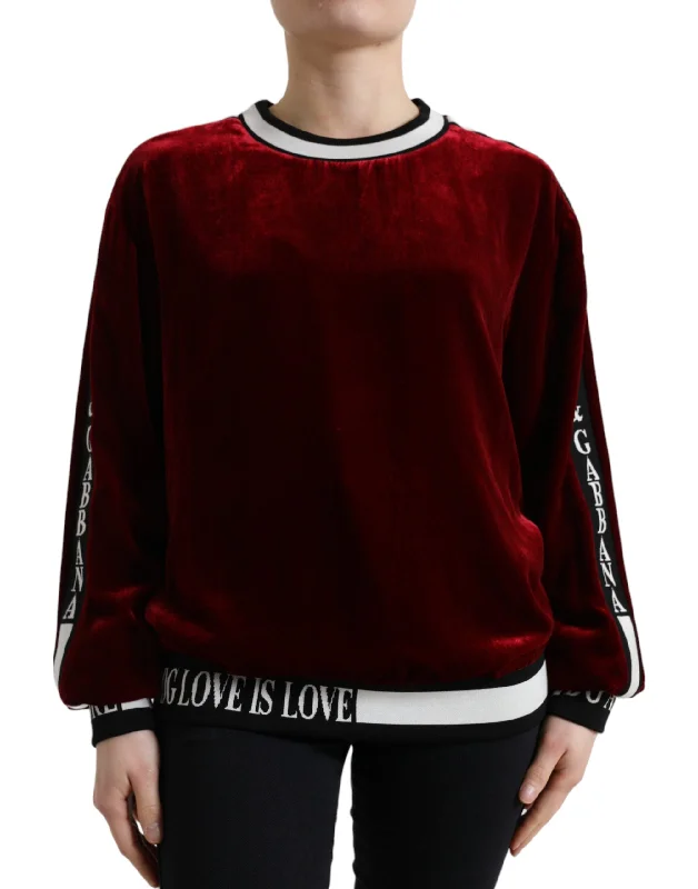 Dolce & Gabbana Elegant Bordeaux Silk-Blend Sweater Terry Blend Velvet Blend Canvas Blend