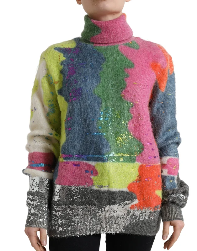 Dolce & Gabbana Multicolor Mohair Stripe Turtleneck Sweater Spandex Rayon Corduroy
