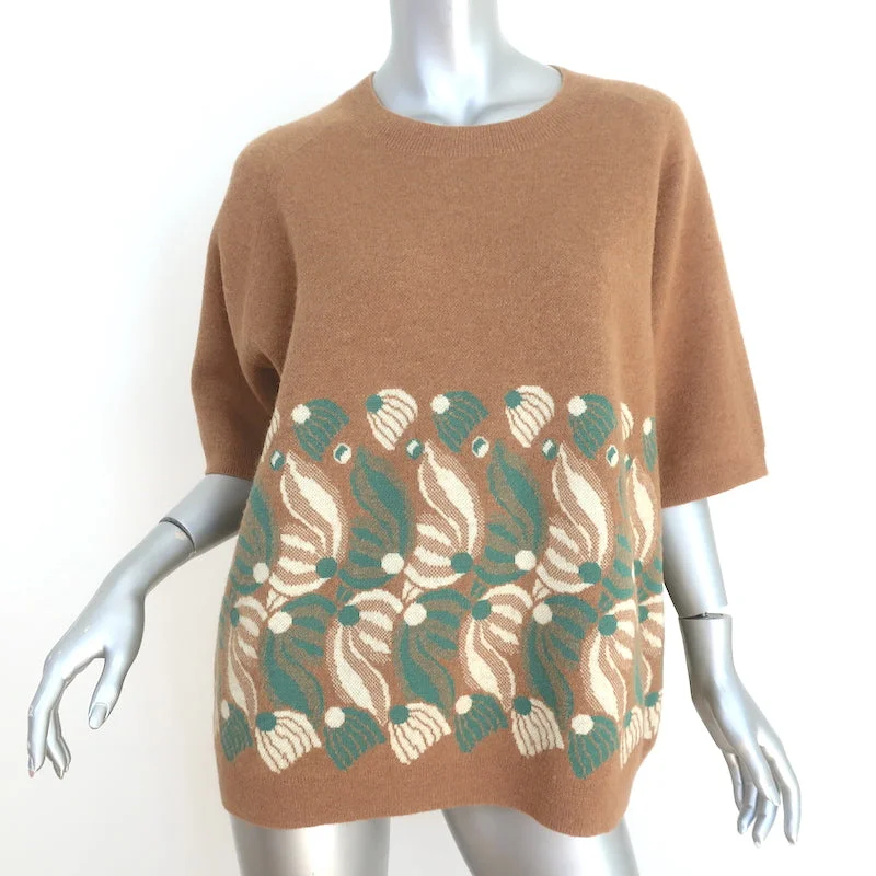 Dries Van Noten Intarsia Short Sleeve Sweater Brown Wool-Alpaca Size Medium Cable Knit Ribbed Knit Lace Knit