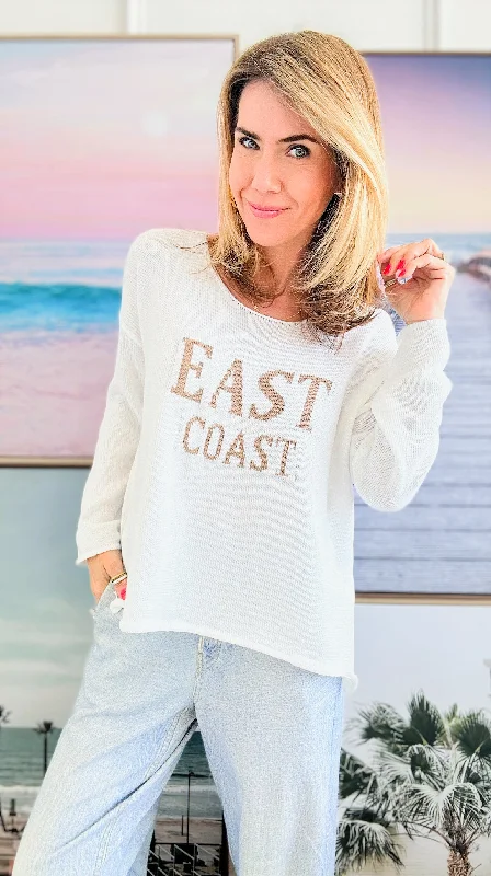 East Coast Knit Oversized Sweater-White, Khaki Cable Knit Ribbed Knit Lace Knit
