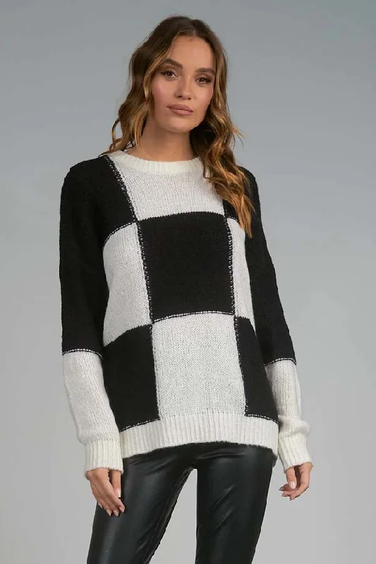 Elan Disco Checkered Sweater Elegant Classic Vintage