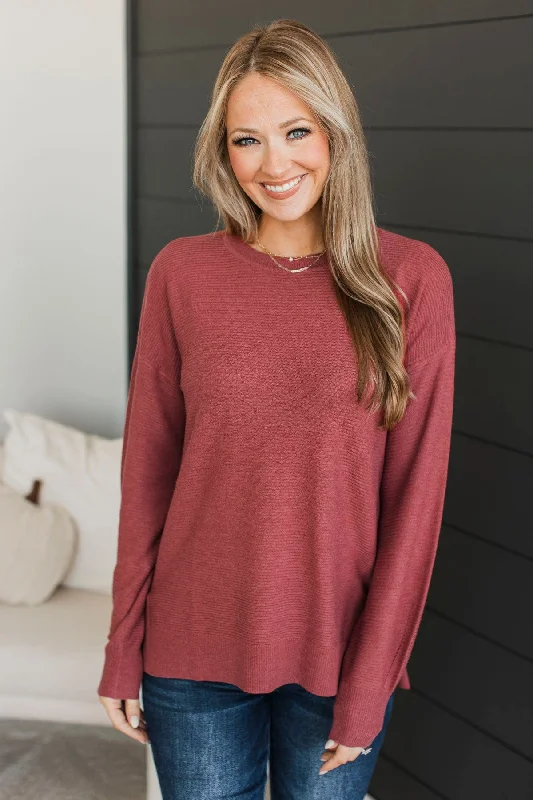 Everyday Dreams Ribbed Sweater- Rust Thin Thick Dense