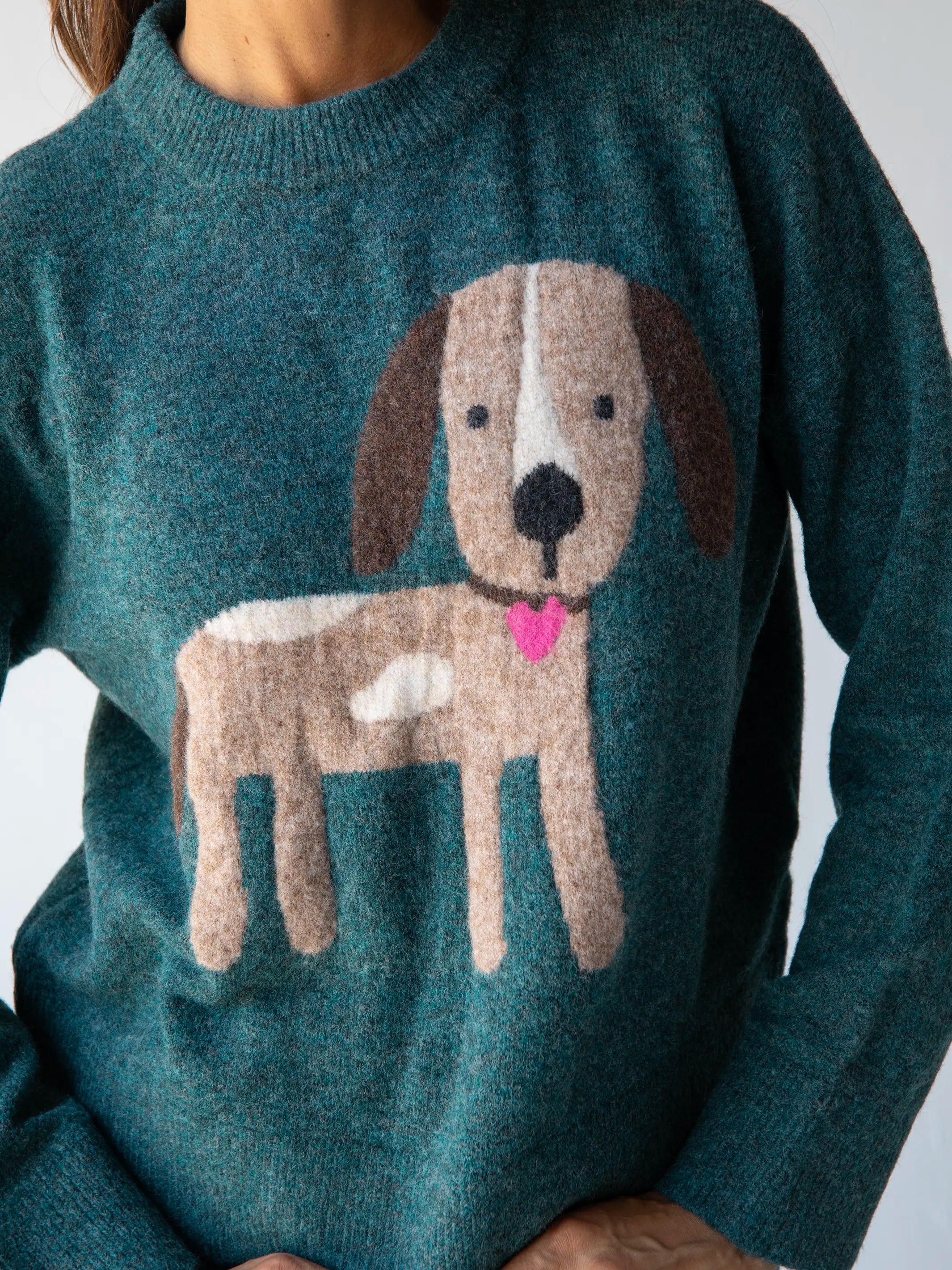 Everyone's Favorite Sweater - Dark Teal Dog Striped Floral Plaid