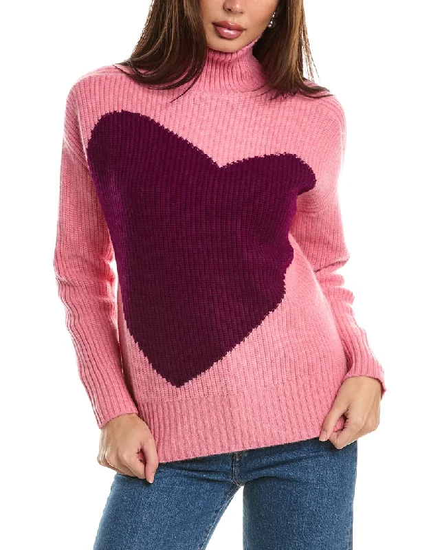 Forte Cashmere Heart Funnel Cashmere Sweater Layered Multi-layer Single Layer