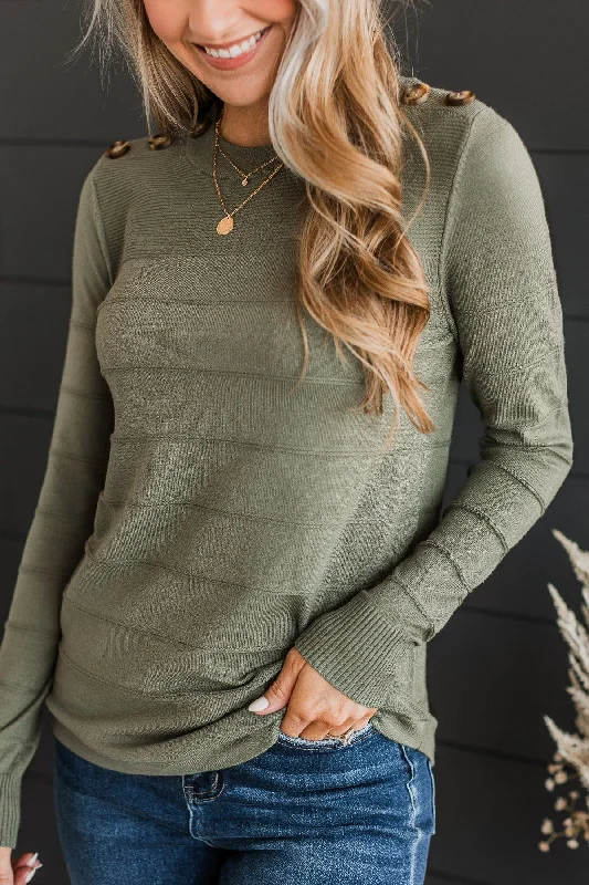 From The Heart Button Knit Sweater- Olive Handmade Hand-knitted Hand-woven