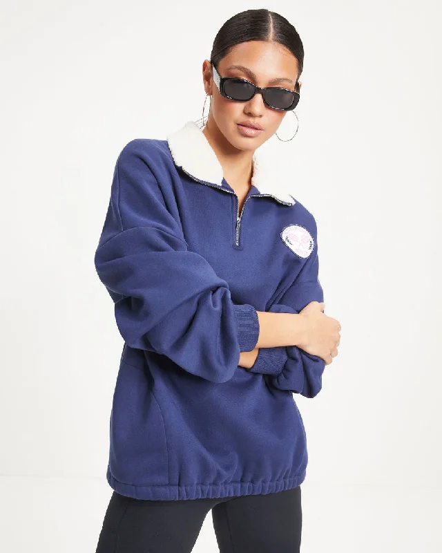 Hamptons Sports Half Zip Sherpa Trim Pocketed Pullover Sweater Embroidered Appliqued Beaded Hamptons Sports Half Zip Sherpa Trim Pocketed Pullover Sweater Embroidered Appliqued Beaded