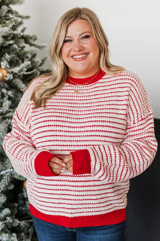 Holiday Happenings Waffle Knit Sweater- Red & White Terry Terry Cloth Terry Knit