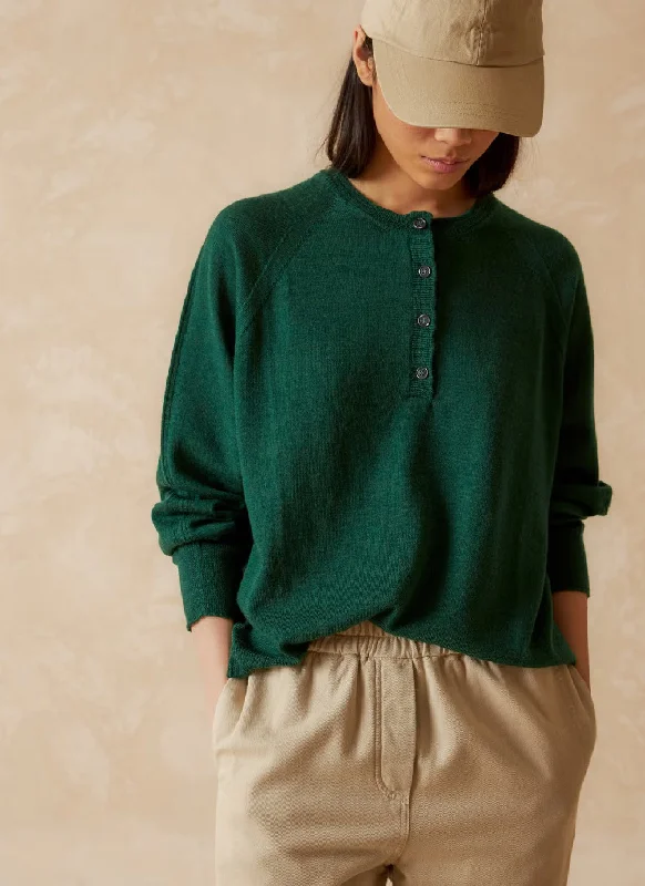 Indi & Cold Lightweight Merino Henley Sweater Zippered Buttoned Snapped