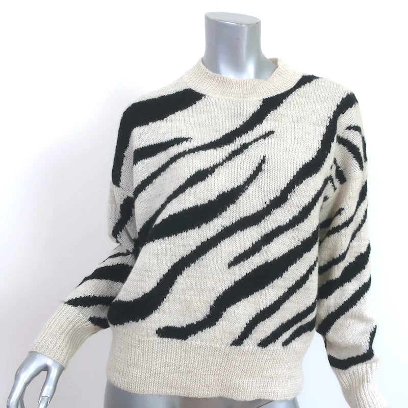 Isabel Marant Etoile Zebra Sweater Genna Off-White/Black Alpaca Knit Size 36 Faux Fur Fabric Real Fur Fabric Shearling Fabric