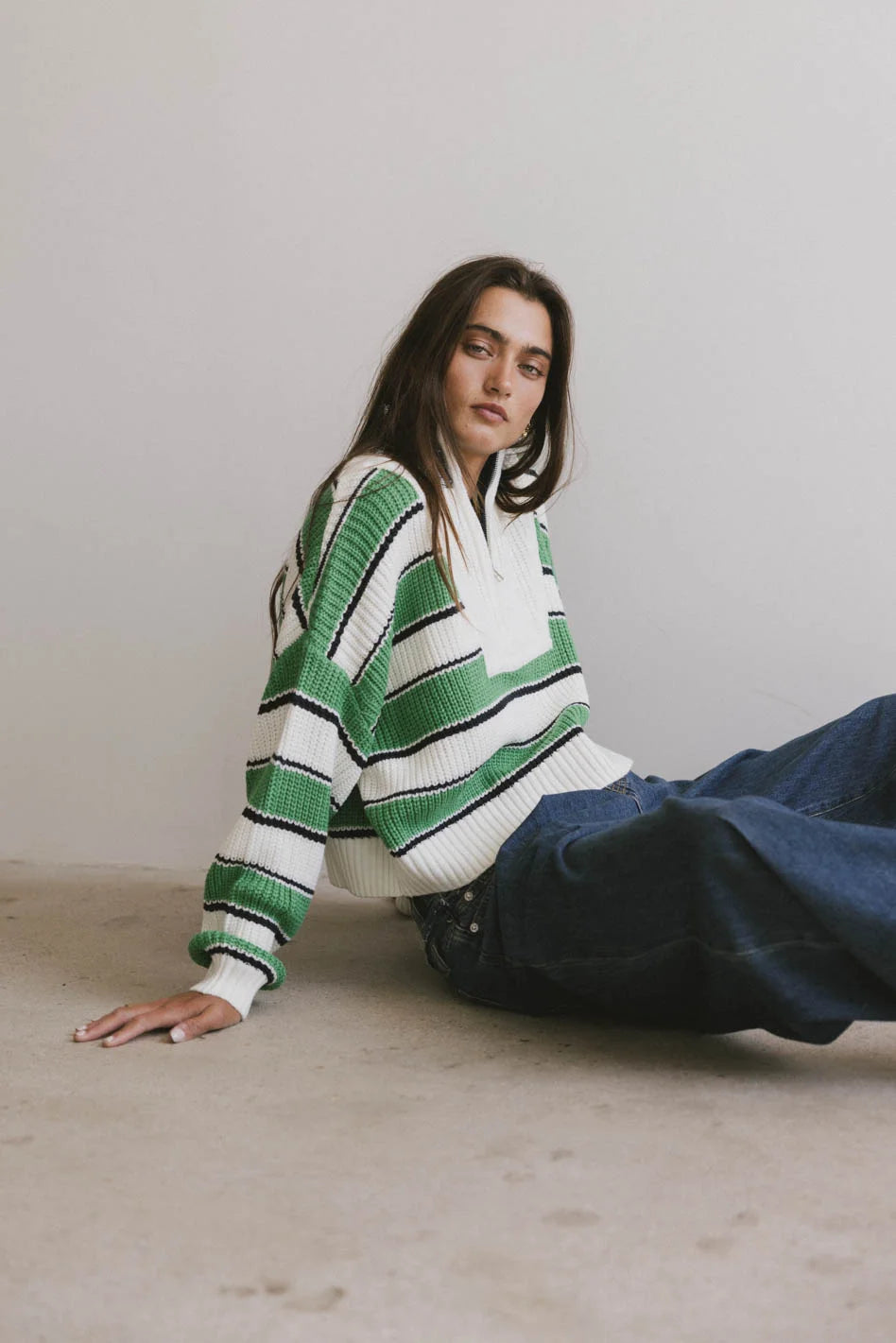 Kandy Half Zip Sweater in Green - FINAL SALE Elasticated Padded Insulated