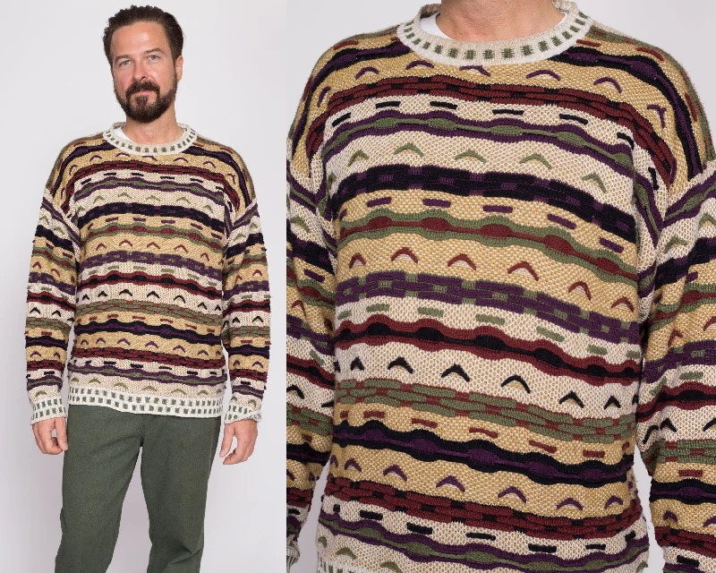 Large 90s Coogi Style 3D Knit Sweater Terry Blend Velvet Blend Canvas Blend