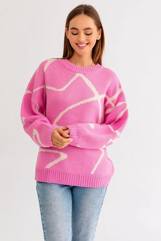 LE LIS Abstract Pattern Oversized Sweater Top Elasticated Padded Insulated