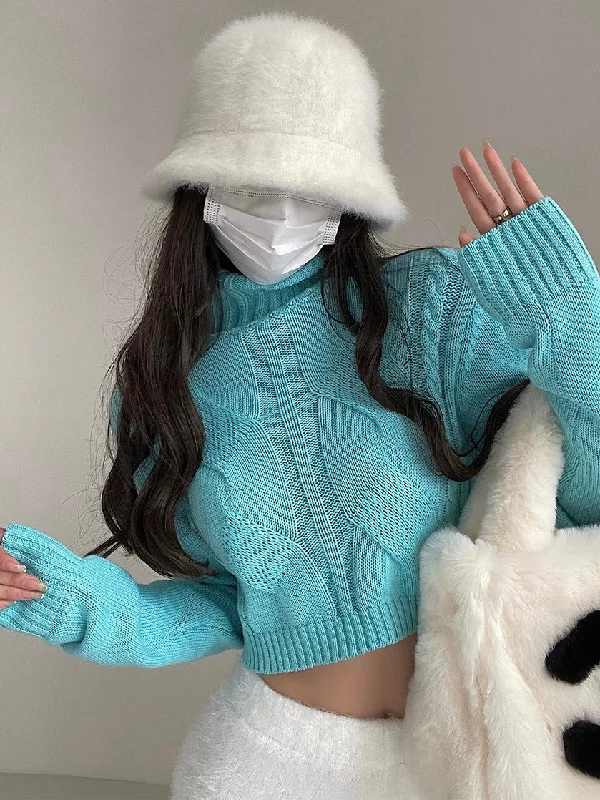 Londyn Solid Color Knitted Long Sleeve Turtleneck Cropped Sweater Sequined Glittery Shiny