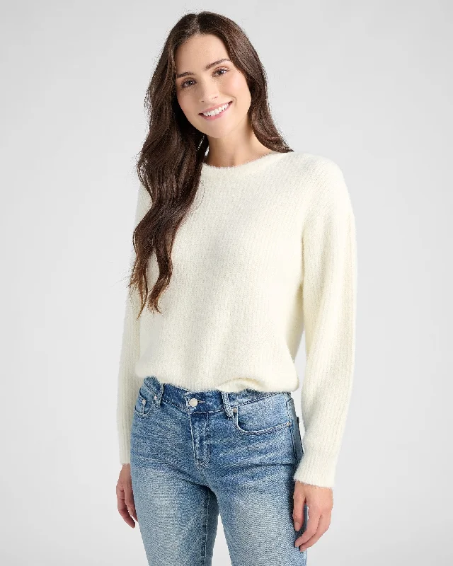 Long Sleeve Crewneck Sweater Mesh Blend Leather Blend Suede Blend