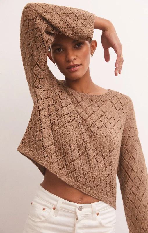 Makenna Cropped Sweater Notch Collar Peter Pan Collar Cowl Neck