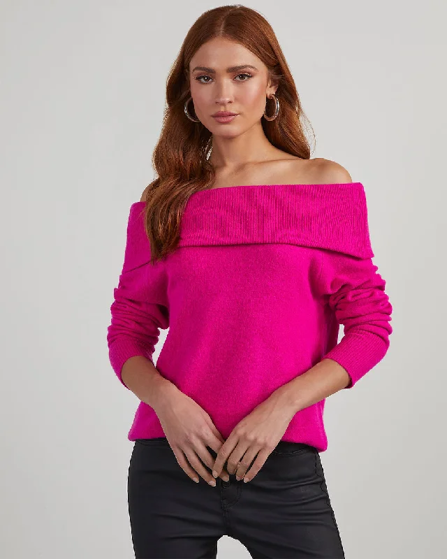 Maleah Off The Shoulder Knit Sweater Print Jacquard Patchwork