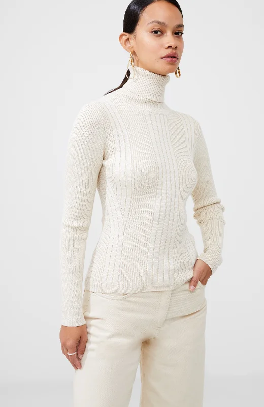 French Connection - Mari Roll Neck Jumper Mesh Blend Leather Blend Suede Blend