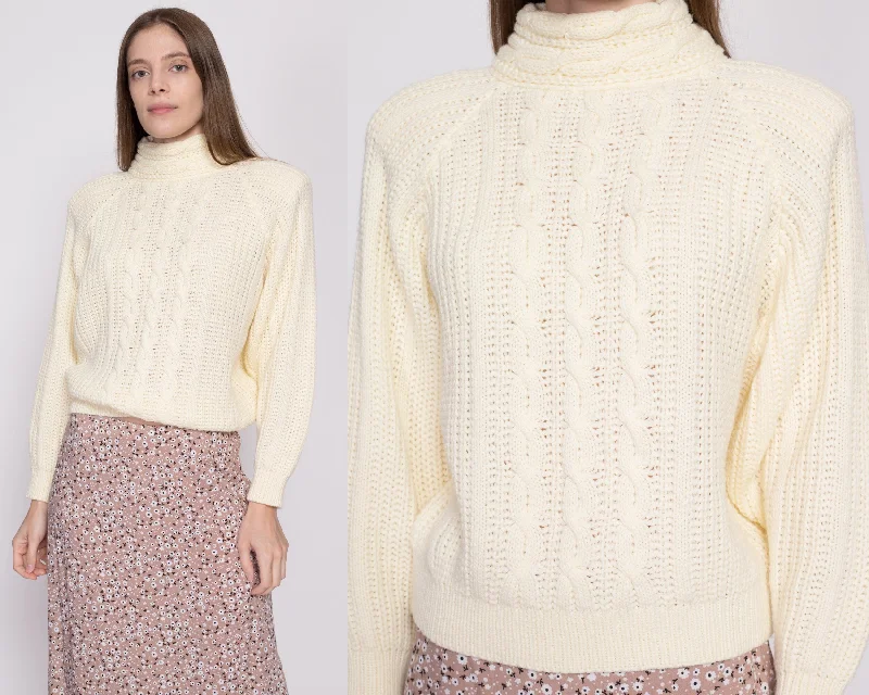 Medium 80s Cable Knit Turtleneck Sweater Spandex Blend Rayon Blend Denim Blend