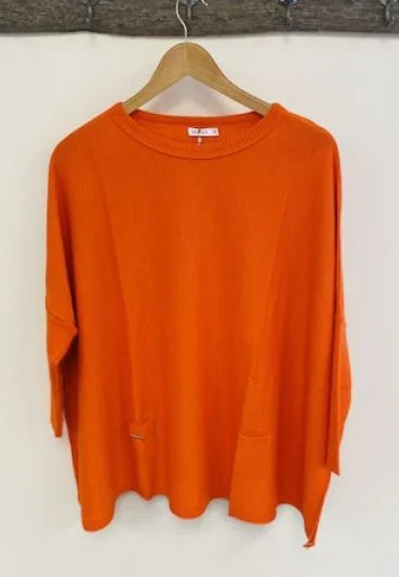 Mersea The Catalina Travel Sweater Bright Orange Striped Floral Plaid