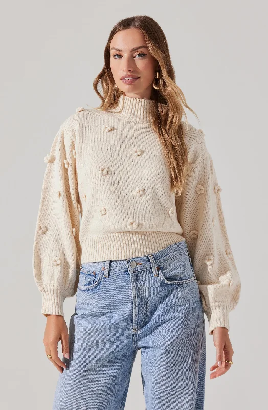 Mock Neck Flower Sweater Fitted Loose Oversized