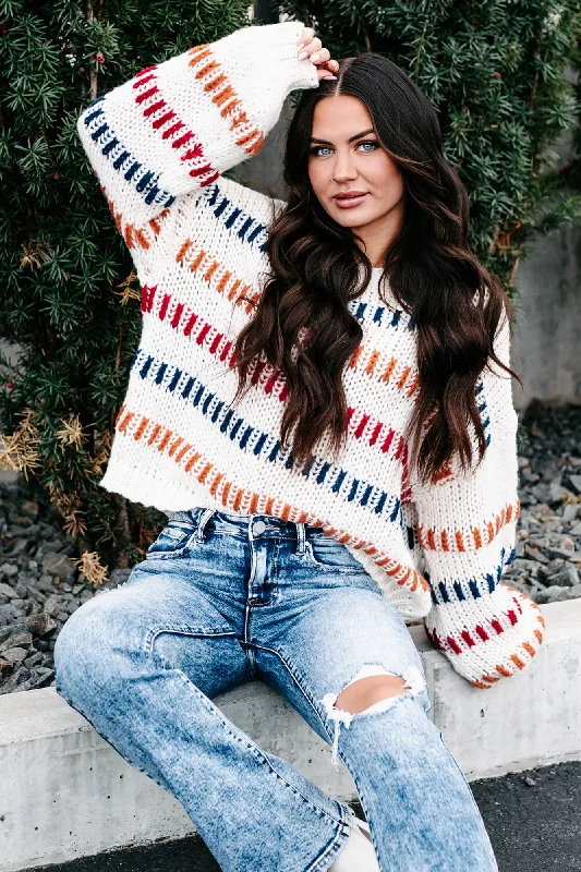 My Favorite Notification Striped Sweater (Ivory/Multi) Open Front Closed Front Wrap Front