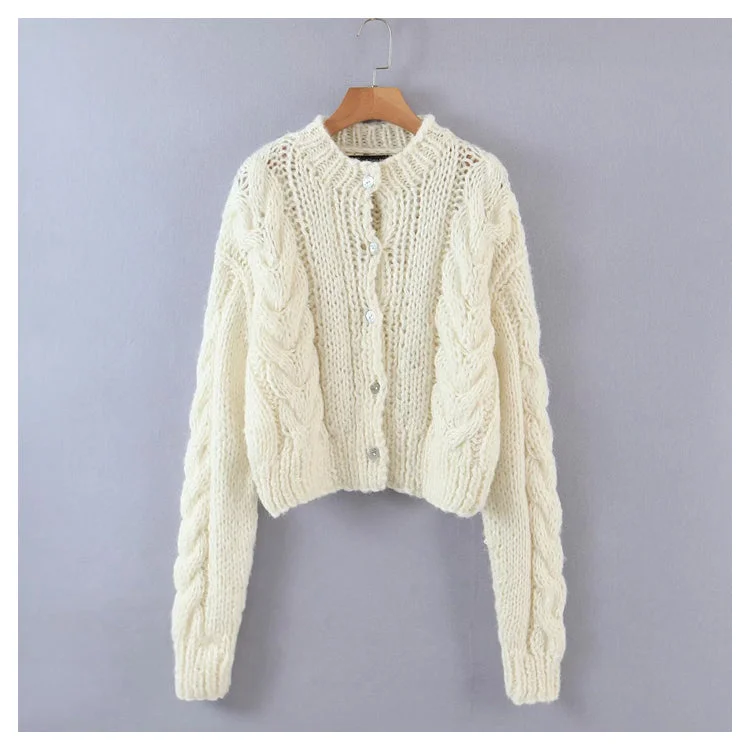 New lazy style round neck single breasted twist sweater  7380 Iron Safe Non-Iron Wrinkle Free
