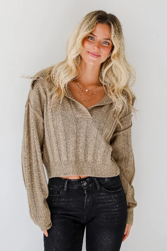 Perfectly Effortless Olive Collared Sweater Solid Print Embellished