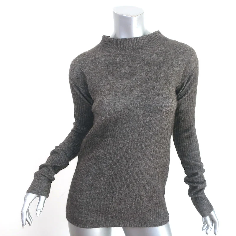 Rick Owens Mock Neck Sweater Dark Taupe Marled Knit Size Small Striped Floral Plaid