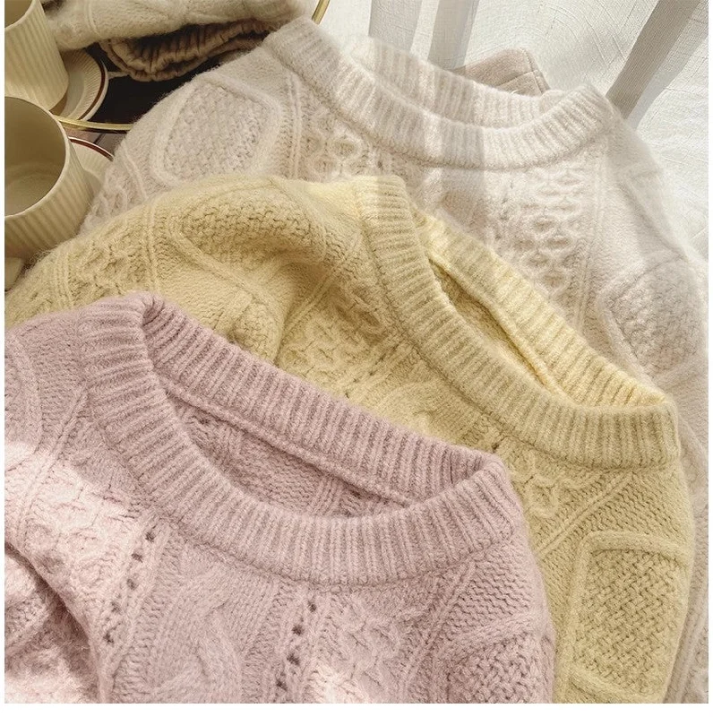 Round Neck Sweater Women's Top Trendy      S4826 Real Fur Shearling Chenille