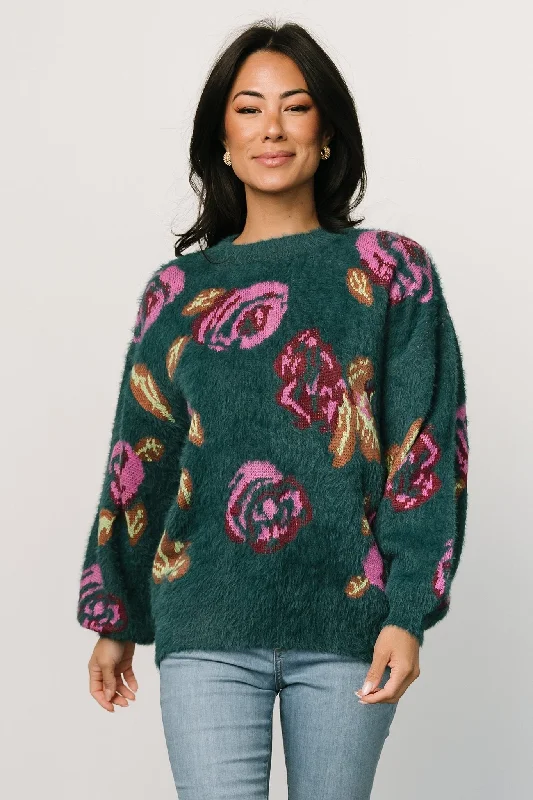 Ryder Sweater | Jade Multi Floral Herringbone Houndstooth Plaid