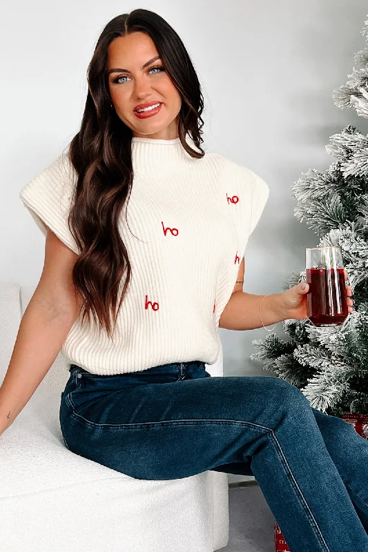 Santa-Plause "Ho Ho Ho" Padded Shoulder Sweater Top (Cream) Cotton Fabric Linen Fabric Terry Fabric Santa-Plause "Ho Ho Ho" Padded Shoulder Sweater Top (Cream) Cotton Fabric Linen Fabric Terry Fabric