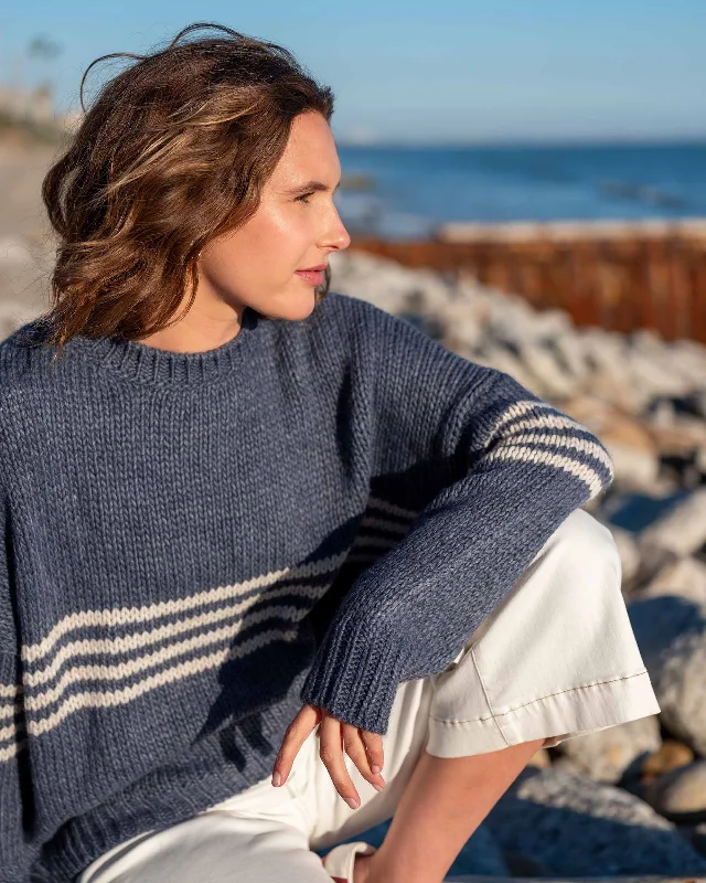 Seacoast Stripe Crewneck Sweater Welt Pockets Slit Pockets Flap Pockets