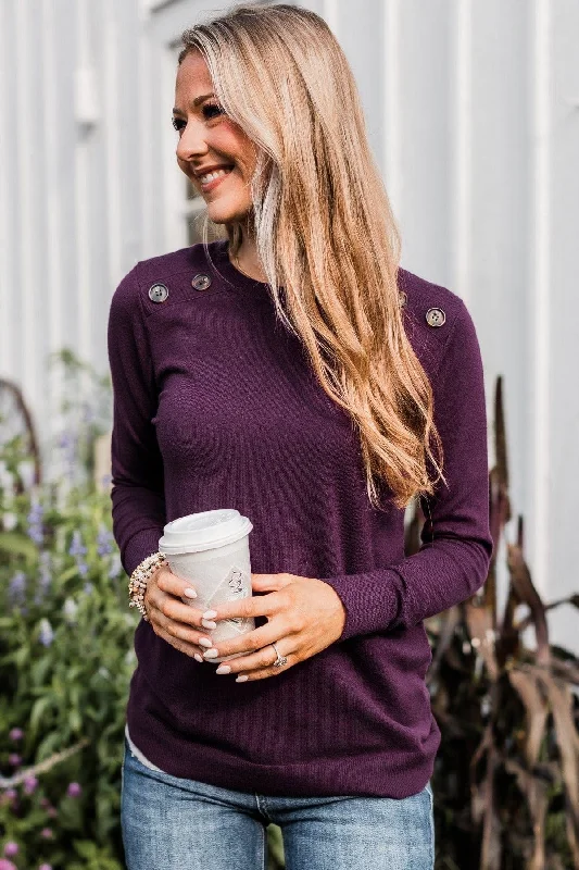 Stay Cozy Knit Sweater- Eggplant Neon Metallic Matte